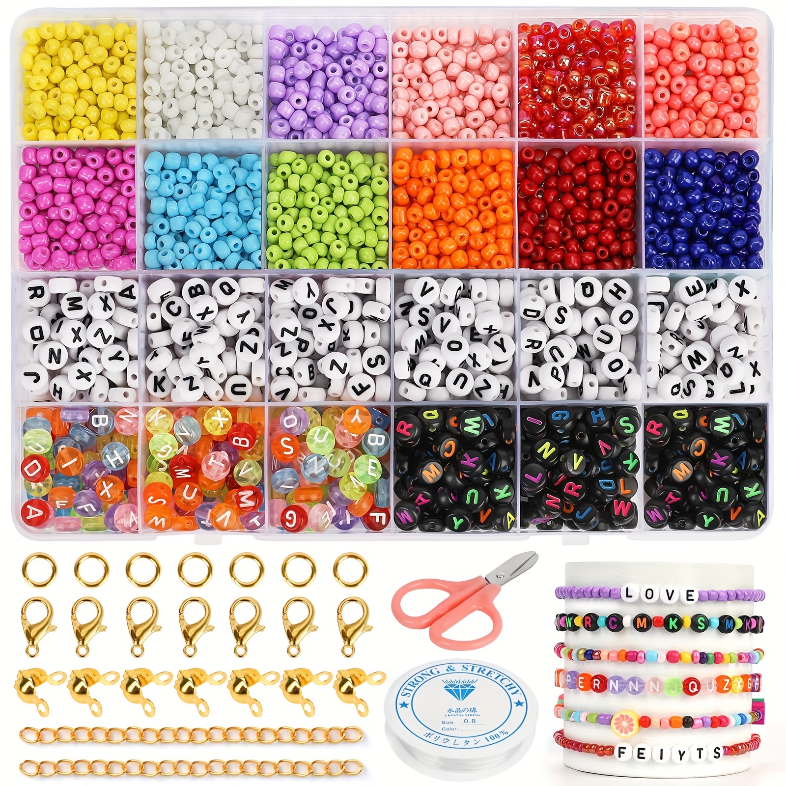 2600pcs DIY Bead Jewelry Making Kit, Used for DIY, Friendship Bracelets, Necklaces, Mobile Phone Chains Making.