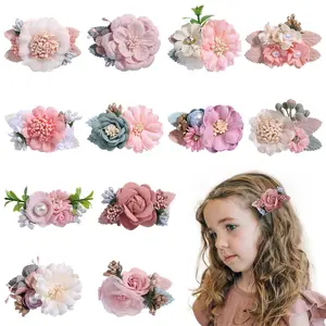 Clip para el pelo con flores para niña, pasadores de simulación de horquilla, broches de perlas de flores para niña