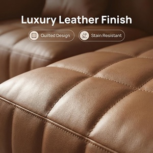 Canapé d'angle 3 places en cuir véritable, couleur personnalisée, coins droits, tissu écologique durable pour appartement, hôtel, villa - Product Image 4