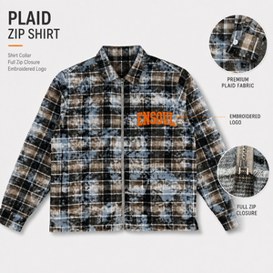 Nouvelle Collection Automne – Chemise Homme Décontractée en Flanelle à Carreaux avec Logo Brodé, 100% Coton Premium, Manches Longues, Coupe Courte et Fermeture Éclair - Product Image 1