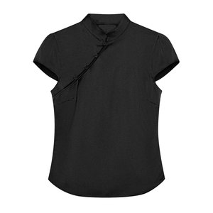 Zevity Camicetta da donna alla moda in stile cinese con colletto alla coreana e bottoni laterali, design slim, camicia estiva a maniche corte da donna - Product Image 2