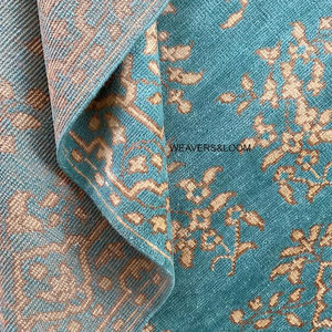 Alfombra Oushak Azul Turquesa Anudada a Mano, Alfombra Oriental de Lana, Alfombra Vintage, Alfombra Turca Boho para Sala de Estar - Product Image 1