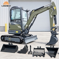 Mini-pelleuse LOGWAY à prix de gros avec climatiseur de toit en option, idéale pour les travaux de terrassement, avec options de vitesse haute et basse