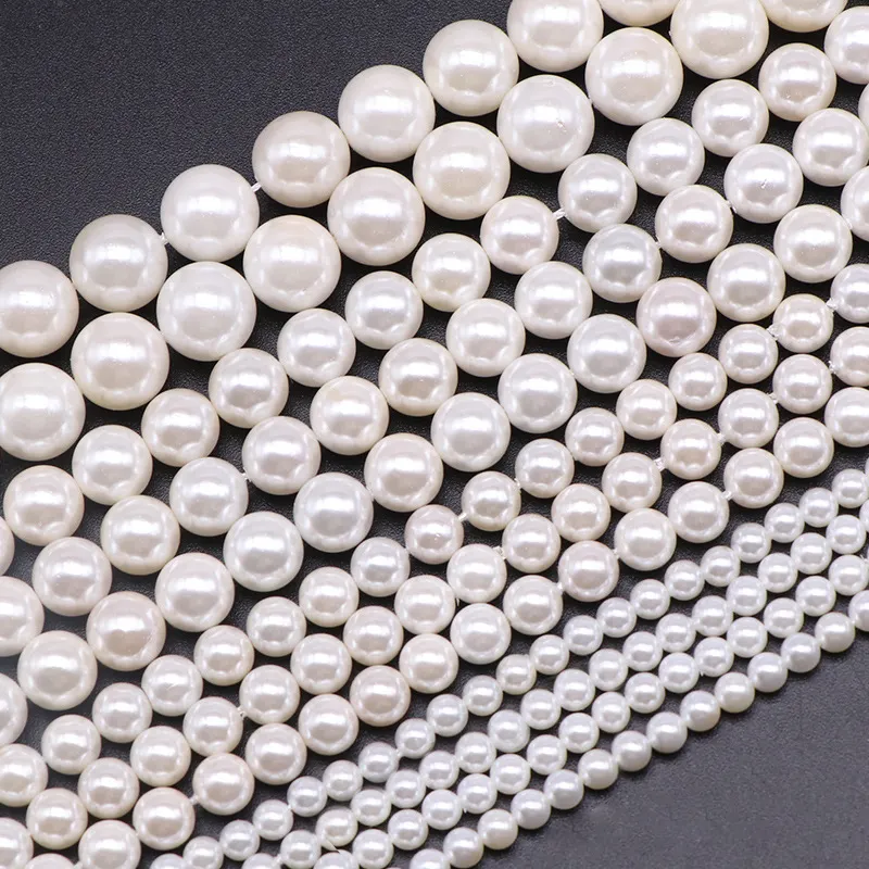 2-12mm White Round Shape Freshwater Mother of Pearl Shell Beads Strand for jewelry making