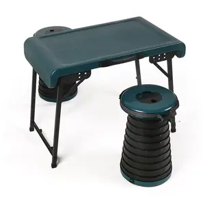 可伸缩折叠桌和凳子套装便携式野营折叠桌轻便带可调凳子，适合户外野餐