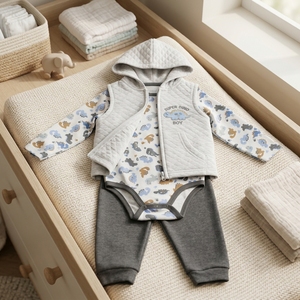 Ensemble 3 pièces pour bébé : body à manches longues, <span class=keywords><strong>gilet</strong></span> à capuche et pantalon long 3 en 1 - Product Image 2