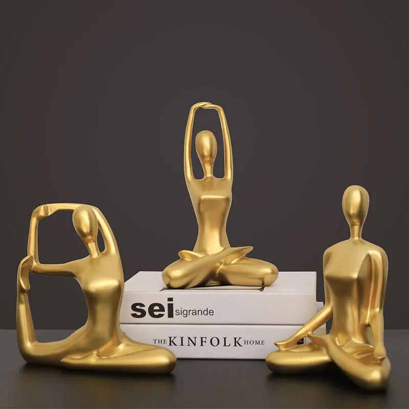 Ensemble de figurines de Yoga en résine dorée, artisanat décoratif de Table créative, pour fête à domicile, ornements