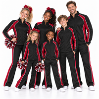 Ensemble d'échauffement noir et bordeaux pour cheerleading, personnalisé, avec veste à col montant entièrement zippée et pantalon évasé, imprimé résistant à la décoloration, pour entraînement d'équipe