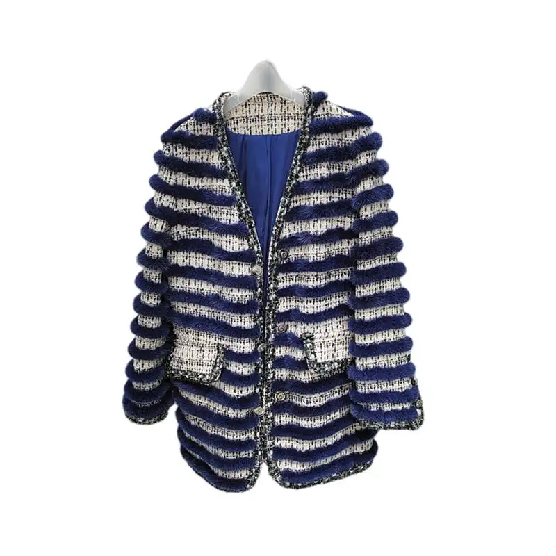 High Fashion Damen Echte Wolle Nerz Pelzmantel Winter Blue Wool Fur Jacke für Frauen