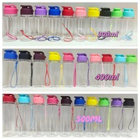 Bouteille d'eau en plastique portable 350ml 400ml 500ml avec nouveau couvercle push-flip, idéale pour l'extérieur, cadeaux promotionnels avec cordon de transport, vente en gros