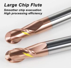 Fresa de Bola de 3 Filos, Carburo de Tungsteno con Recubrimiento TISIN, HRC55, Herramienta de Corte para Router CNC de 10 mm - Product Image 3