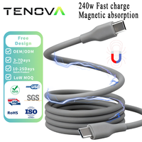 Câble magnétique auto-enroulant en silicone Tenova Factory 240W PD Type C vers C avec puce E-Marker pour une charge rapide et sécurisée