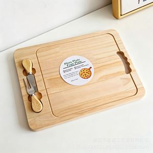 Plato de pizza de madera de pino con cuchillo, bandeja redonda de 30 cm para servir frutas, queso, postres, uso en exteriores - Product Image 3