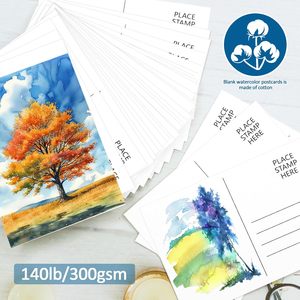 100 cartes postales aquarelles 4x6, papier <span class=keywords><strong>aquarelle</strong></span> 100% coton pur 140 lb/300 g/m², taille personnalisable, vierges, naturelles - Product Image 3