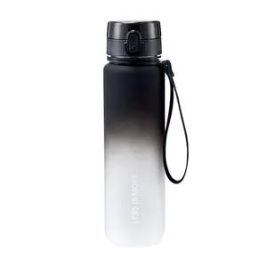 500/600/1000ml BPA FREE plastic water bottle with motivational words and rope gradient paint sport water bottle