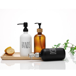 Distributeur de savon mural de 16 oz, bouteille en verre renforcé noir avec base en bois pour la salle de bain, distributeur de savon liquide pour les mains - Product Image 6