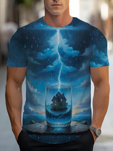 เสื้อยืดแขนสั้นแบบสลิมฟิตสำหรับผู้ชายมีความยืดหยุ่นเล็กน้อยและไม่มีความแน่นสำหรับการเดินทางทำให้ดูผอมลง - Product Image 3