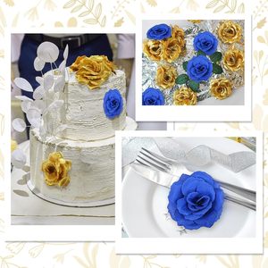 Têtes de fleurs artificielles en paillettes dorées lumineuses, roses artificielles sans tige pour décorations de mariage, artisanat DIY - Product Image 4