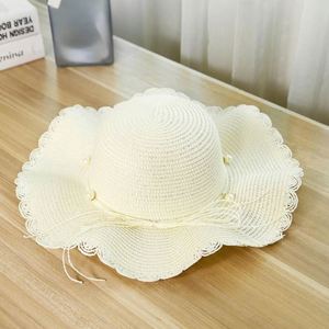 Female Summer Wave Brimmed Pearl Straw Hat <b>Sunscreen</b> Beach Sun Hat for Women Outdoor Sports Travel - Product Image 4