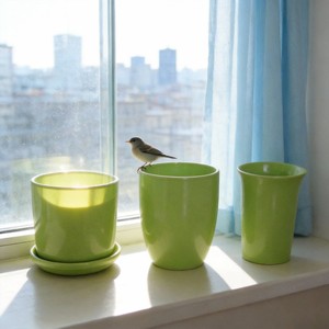 Pot de fleurs moderne en céramique indienne émaillée, durable et écologique, pour décoration de jardin <span class=keywords><strong>potager</strong></span>, avec plateau - Product Image 1