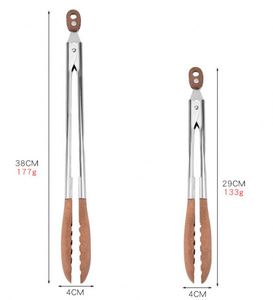 9inch 12inch Stainless Steel Food Tongs <b>BBQ</b> Grilling Tongs Buffet Roast Meat Tongs Plum Blossom Head Walnut Wood Utensil - Product Image 5