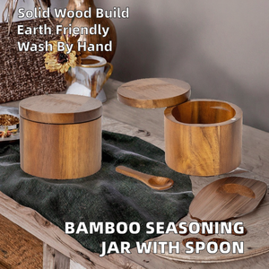 Tarro de condimentos de madera de primera calidad, ecológico, con cuchara, apto para lavavajillas, caja de almacenamiento de hierbas y especias para cocina, artículo para el hogar. - Product Image 6