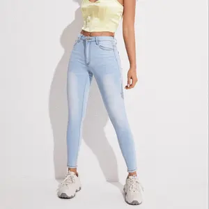 WJ244 ODM OEM джинсы, женская одежда с высокой талией, узкие джинсы, женские джинсы-карандаш, джинсы на заказ