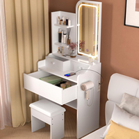 Chambre à coucher de style moderne avec une coiffeuse en bois blanc, miroir intelligent à interrupteur tactile avec 3 tiroirs, ensemble de miroirs de maquillage