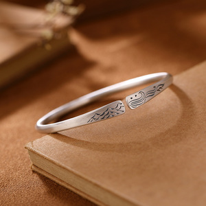 <span class=keywords><strong>Bracelet</strong></span> jonc ouvert plaqué argent 999 pour couple, gravé « Promesse <span class=keywords><strong>Montagne</strong></span> et Mer », symbole d'amour et de promesse - Product Image 3