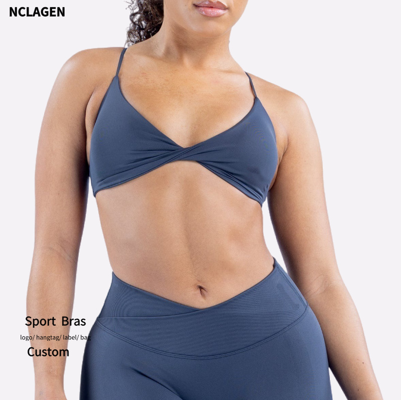 NCLAGEN Women Twist Front Sports Bra High Support Push-up Gym Underwear Cross Thin Strap Workout Fitness Running Sexy Yoga Top