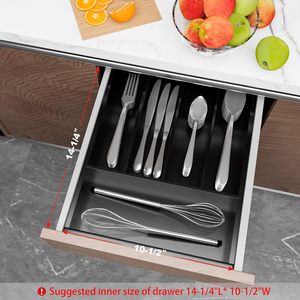 Organisateur de couverts en bambou moderne, finition laquée brillante, durable, 5 compartiments, <span class=keywords><strong>tiroir</strong></span> à couverts, rangement multifonction - Product Image 3