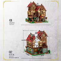 Reobrix 66018 set mainan anak-anak, set mainan anak-anak, setelan blok bangunan Model Tavern, abad pertengahan, 2831 buah mainan rakitan bata Moc