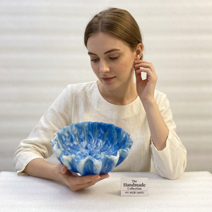 Collection artisanale, bol en résine écologique, design minimaliste marbré bleu, empilable, passe au lave-vaisselle, plat de service alimentaire - Product Image 1