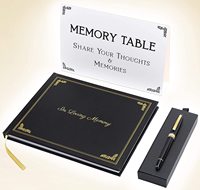 Livre d'or funéraire à impression personnalisée, ensemble de journaux, cahiers en cuir noir pour la célébration de la vie avec pochettes pour photos