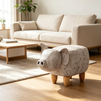 Tabouret ottoman en forme de cochon mignon, repose-pieds rembourré, pieds en bois massif, chaise pour enfants, pour chambre d'enfant, pour changer de chaussures, moderne, pour chambre à coucher et salon