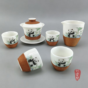 Ceramic Panda Teacup Set With Bamboo Weave Infuser For Tea Brewing - Product Image 4