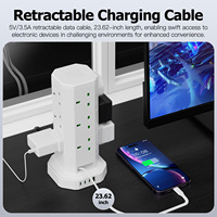 Multiprise verticale encastrable pour bureau, 12 prises UK, cordon rétractable, ports USB Type-C, en PC ignifuge