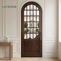 Porte d'entrée simple en bois massif courbé, finition française, avec insert en verre à 9 panneaux, en acajou et chêne, pour maison