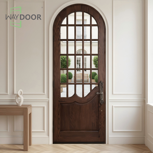 Porte d'entrée simple en bois massif courbé, finition française, avec <span class=keywords><strong>insert</strong></span> en verre à 9 panneaux, en acajou et chêne, pour maison - Product Image 3