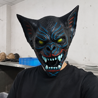 Masque de démon chauve-souris intégral en latex réaliste, drôle et amusant, avec crocs et yeux lumineux, effrayant, pour Halloween, cosplay, accessoires de fête, personnalisable
