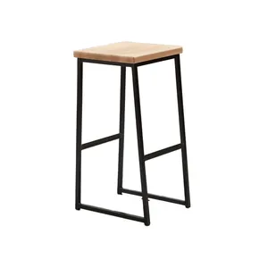 Project Furniture Metal High Bar Stools Industrial Design Steel Frame Rustic Bar Stools Wooden Barstool For Kitchen Dining