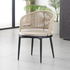 Breathable Rope Weave Armchair With <strong>Padded</strong> <strong>Seat</strong> Sturdy Metal Frame <strong>for</strong> Dining Room - Product Image 1