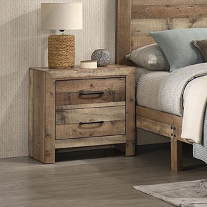 Rustic Plank Style Two <b>Drawer</b> Nightstand Wooden Bedroom Furniture Natural Finish <b>Storage</b> <b>Drawers</b> - Product Image 2