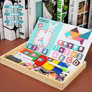 กระดานแม่เหล็กสองชั้นแบบพับได้สำหรับเด็ก,กระดานไวท์บอร์ดแม่เหล็กสร้างสรรค์ตัวอักษรปริศนาตัวเลขทำจากไม้ - Product Image 3