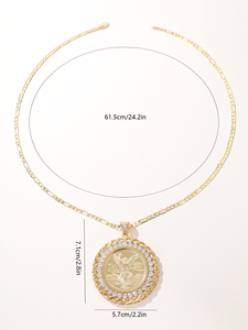 Joyería Religiosa Mexicana, Collar con Colgante de Moneda de 50 Pesos de la Diosa Libertad, Collar con Colgante de Moneda Chapado en Oro de 18K con Circonita - Product Image 2