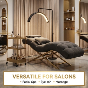 <b>Adjustable</b> Golden Metal Frame Beauty Bed with Velvet Fabric Eyelash Bed Modern Design Spa Salon Care Massage <b>Table</b> - Product Image 4