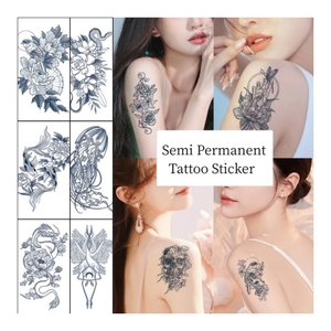 Adesivi impermeabili del tatuaggio del succo di erbe per le donne 15 giorni Non tossici temporanei Semi permanenti fiore rosa serpente Design - Product Image 1