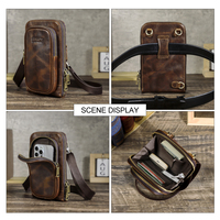 Couleur changeante petit sac de téléphone en cuir véritable pleine fleur hommes Convertible Double fermeture éclair sac à bandoulière ceinture-boucle 6.7 "pochette de téléphone