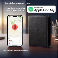 Sampul Paspor Kulit Asli Pendek Terbuka dengan Pengisian Daya Nirkabel Sistem Ganda dan Apple & Android Find My