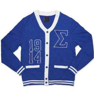 도매 사용자 정의 그리스 생활 여자의 울 혼방 니트 카디건 대비 트림 수 놓은 그리스 편지 여학생 클럽 친목회 이벤트 - Product Image 1